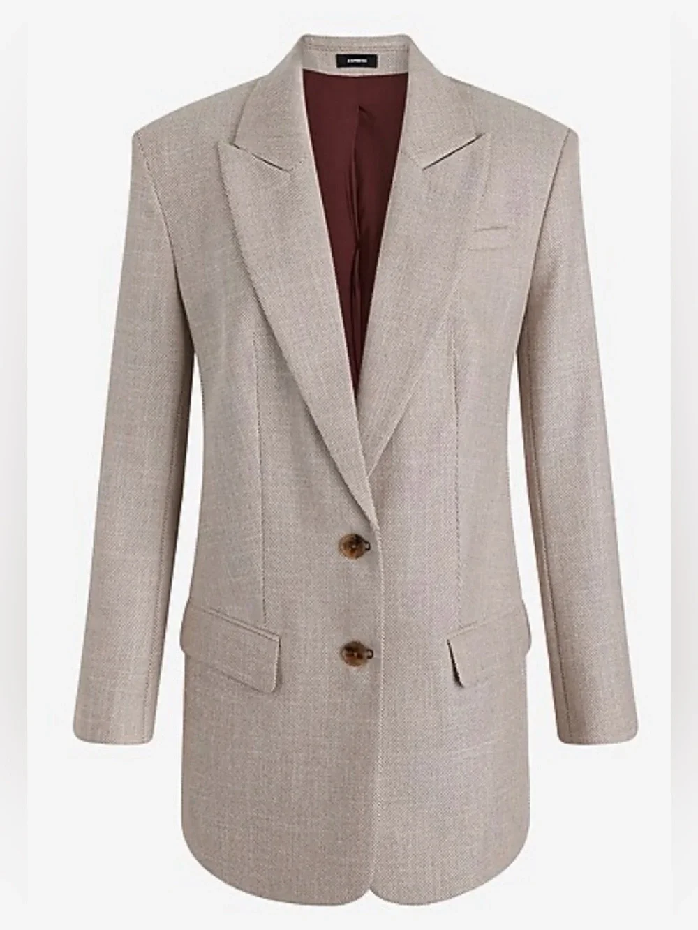 Express Textured Oversized Blazer Boyfriend Fit Beige Neutral Two Button Lined S - Picture 3 of 12